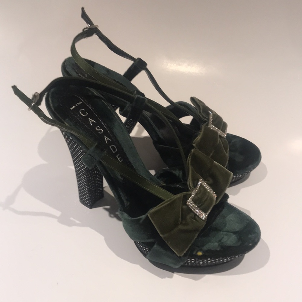 Casadei green velvet heels
